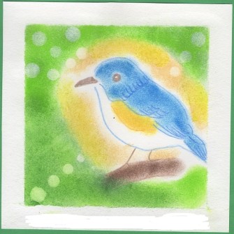 青い小鳥のパステルアート