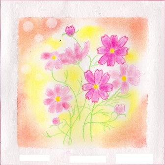 コスモスの花のパステルアート